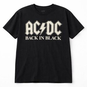 AC/DC Back In Black Graphic T-Shirt Mens Large Black Rock Band Tee Short Sleeve